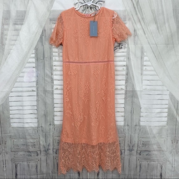 Peyton Bre Girl Size 8 Peach Orange Short Sleeve Lace Dress Midi Zip Formal - Picture 1 of 11